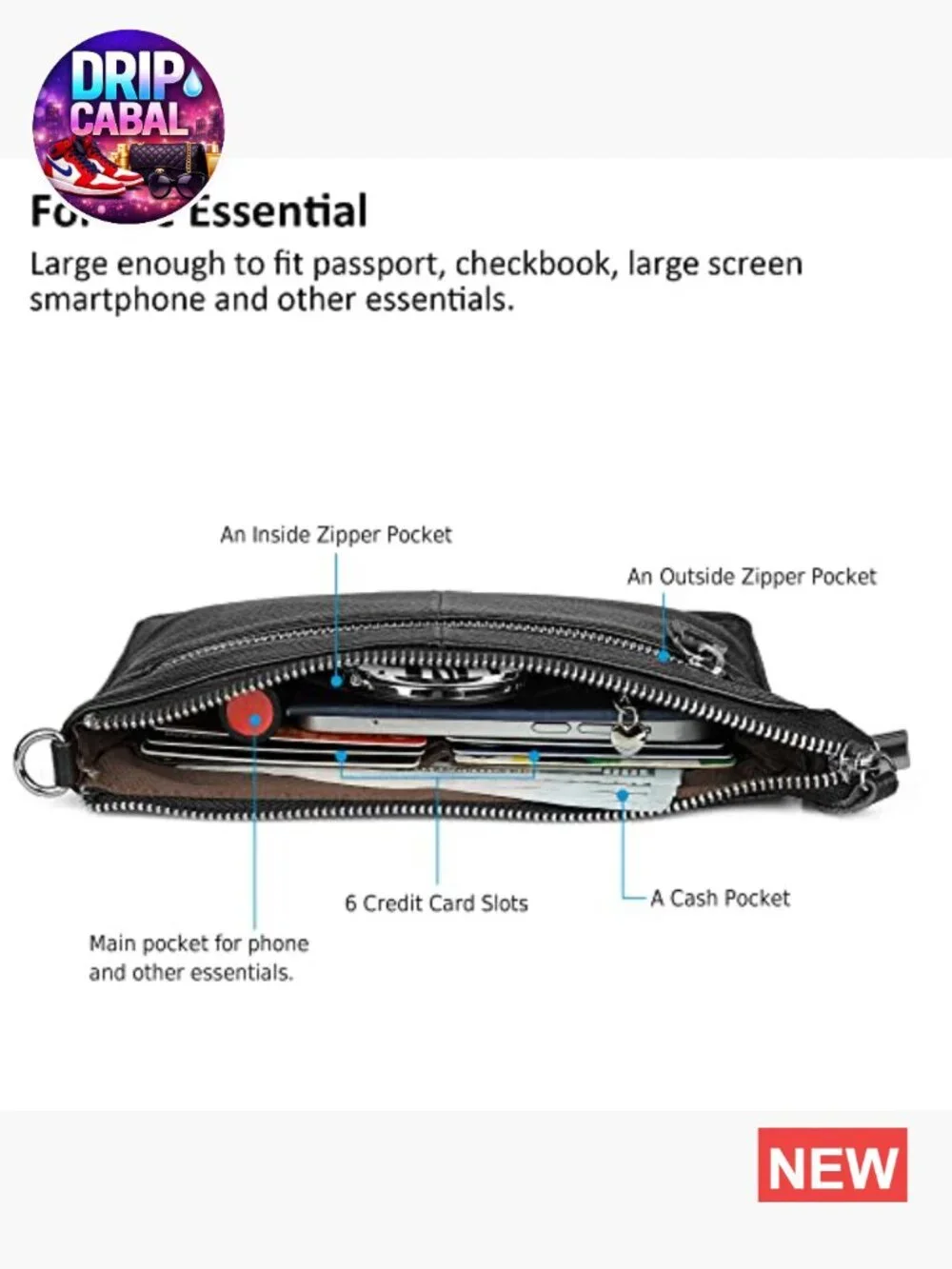Genuine Leather Wristlet Crossbody Bag with RFID Blocking